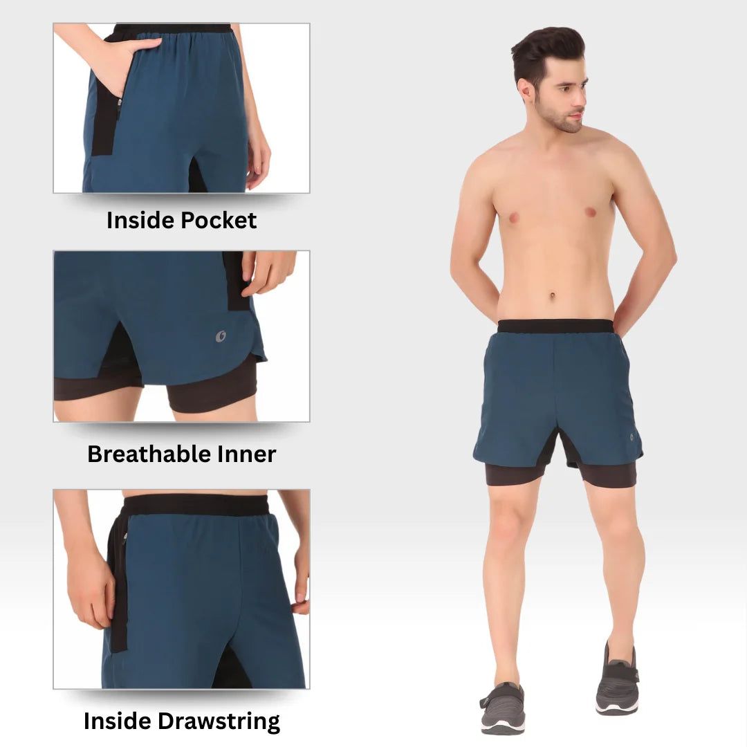 Oysters Men's 2 In 1 Running Quick Dry Shorts Gym Athletic Workout Shorts For Men With Phone Pockets