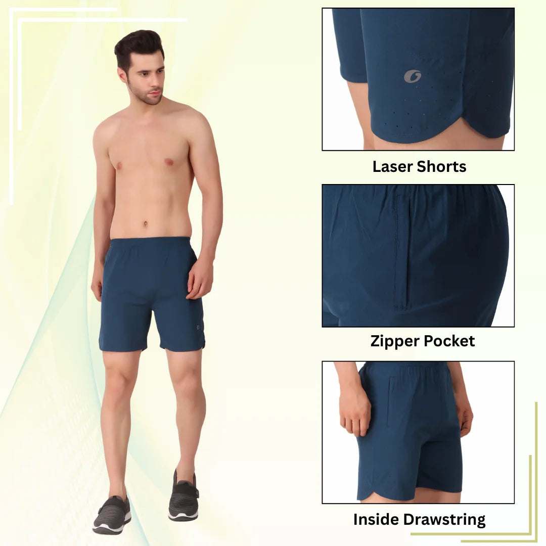 Oysters Laser Cut Men's Running Shorts with Zip Pockets