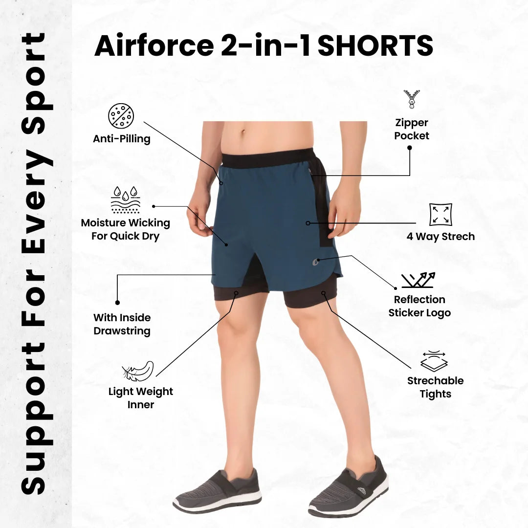Oysters Men's 2 In 1 Running Quick Dry Shorts Gym Athletic Workout Shorts For Men With Phone Pockets