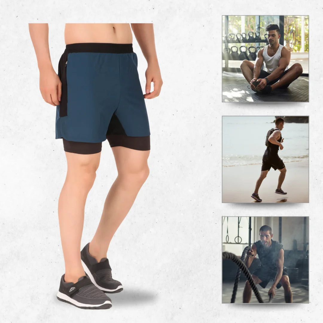 Oysters Men's 2 In 1 Running Quick Dry Shorts Gym Athletic Workout Shorts For Men With Phone Pockets